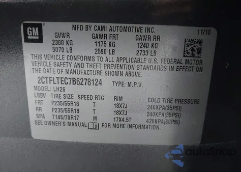2011 GMC Terrain Sle-2 from USA, damaged, VIN 2CTFLTEC7B6278124